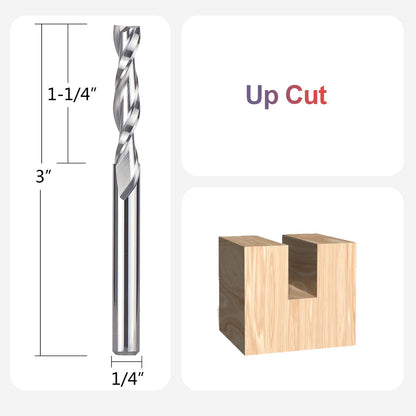 SpeTool Spiral Router Bits with UpCut 1/4 inch Cutting Diameter, 1/4 inch Shank 3 inch Extra Long HRC55 Solid Carbide CNC End Mill for Wood Cut, Carving