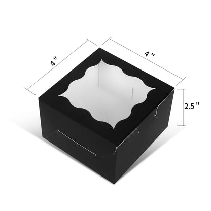 KPOSIYA 60 Pcs Black Bakery Boxes with Window - 4x4x2.5 Inch Individual Cupcake Boxes - Kraft Paper Black Gift Box for Pastries, Cookies, Pie, Donuts, Macaroon