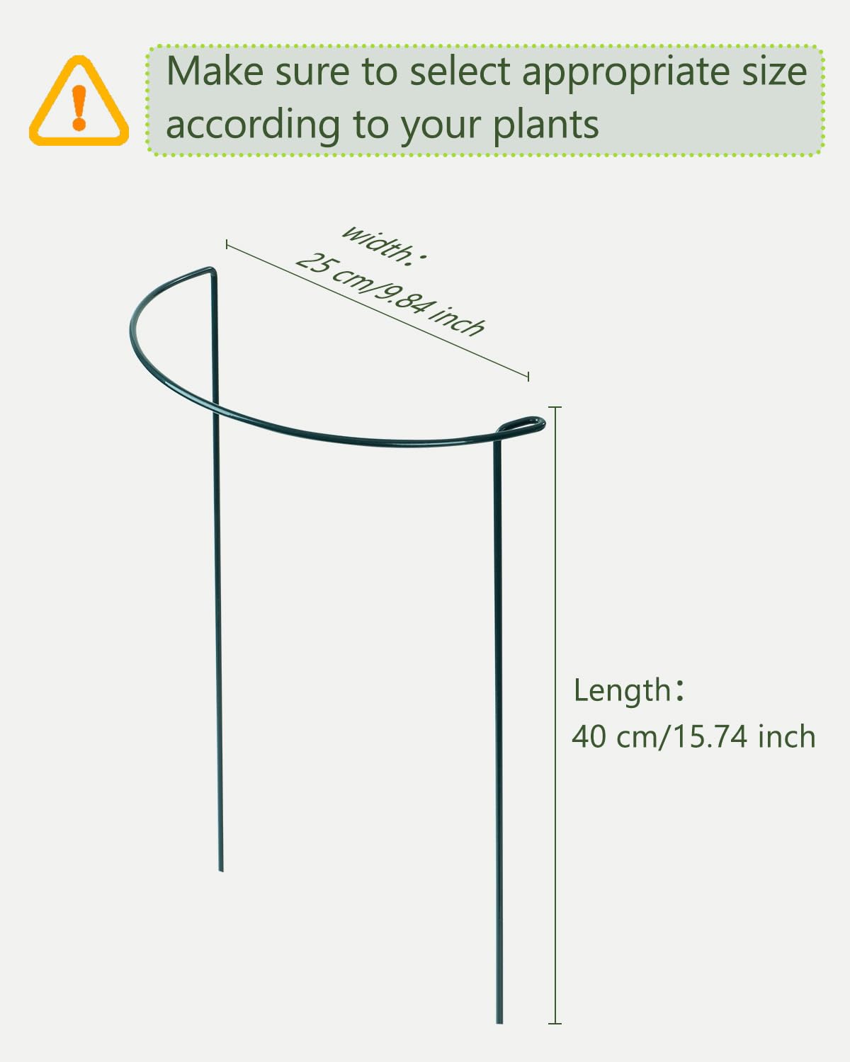 10 PCs of Garden Plant Support Stakes, SproutMaven 10" Wide x 16" High Half Round Metal Garden Border Support, Plant Support Ring Cage for Outdoor Indoor Plants