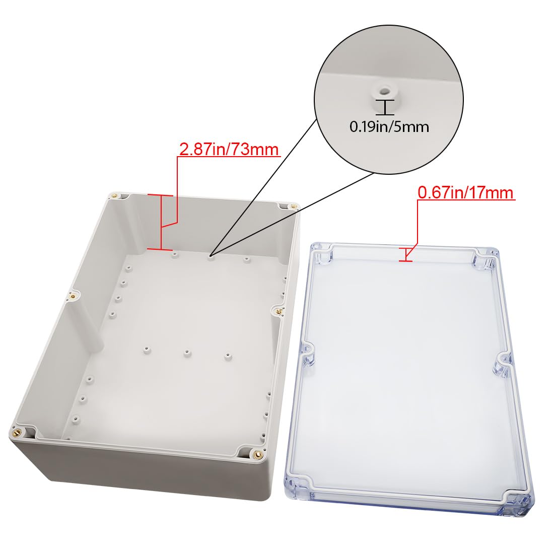 LeMotech ABS Plastic Junction Box Dustproof Waterproof IP65 Electrical Box Universal Project Enclosure Grey with PC Transparent/Clear Cover 10.4 x 7.2 x 3.7 inch (263 x 182 x 95 mm)