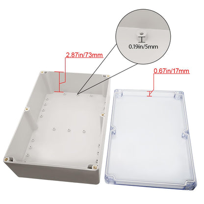 LeMotech ABS Plastic Junction Box Dustproof Waterproof IP65 Electrical Box Universal Project Enclosure Grey with PC Transparent/Clear Cover 10.4 x 7.2 x 3.7 inch (263 x 182 x 95 mm)