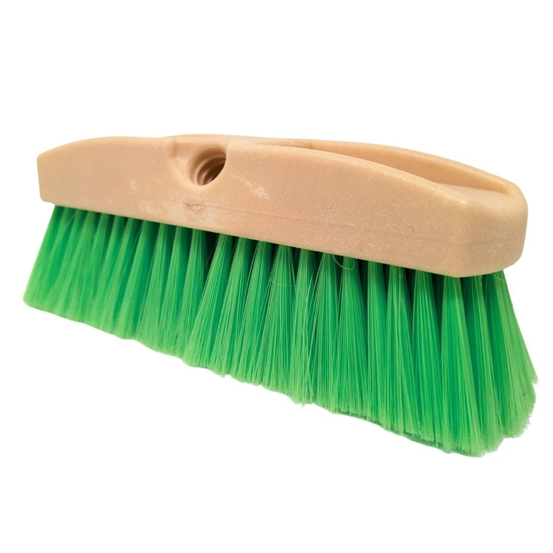 Teravan Green Flow Through Brush Head, 10-Inch Extra Soft Bristle Brush for Gentle Car Wash, RV, Boat, Window & Floor Cleaning, Compatible with Pole Handle