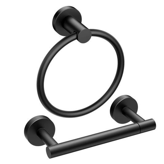 FORIOUS Toilet Paper Holder Towel Ring, Double Pivoting Commercial Toilet Tissue Roll Holders, SUS304 Stainless Steel Bathroom Hardware Set for Bathroom, RV, Wall Mounted, 2 Pieces, Matte Black