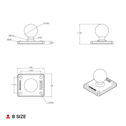 Ram Mount 2 X 1.7-Inch Base with 1-Inch Ball That Contains The Universal Amps Hole Pattern for The Garmin Zumo/Tomtom Rider/Urban Rider