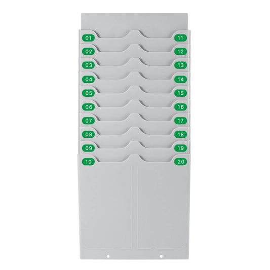 Flexzion Time Card Holder Wall Mount Expandable Time Clock Rack Double Row 20 Slot Rack Card Holder for 7 x 3.46-Inch Timesheets for Attendance Payroll Employee Assignment In Out Timecard Rack, Gray