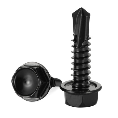 #14 x 1 Hex Washer Head Self Drilling Screws Black Oxidized, 410 Stainless Steel, 50 PCS