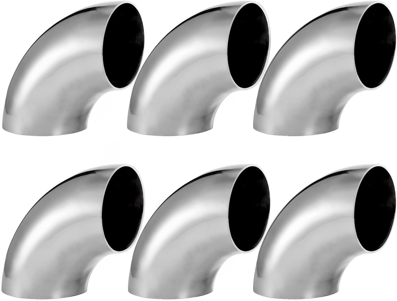 YOUEON 6 Pcs 2.5" 90° Exhaust Elbow Pipe, 304 Stainless Steel Mandrel Bend Elbow Thickness 16GA/0.06", Exhaust Pipe Tubing for Car Modified Exhaust System, Stair Handrail, Exhaust Application