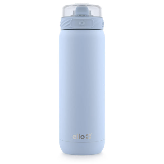 Ello Cooper 22oz Stainless Steel Water Bottle with Straw and Carry Handle, Double Walled and Vacuum Insulated Metal, Leak Proof Locking Lid with Soft Silicone Spout, Reusable, BPA Free, Halogen Blue