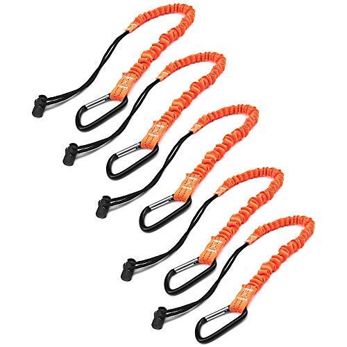 BlueStraw Tool Lanyard, Quick Release Shock Absorbing Safety Tool Leash Retractable Bungee Cord with Carabiner Clip and Adjustable Loop End, Maximum Weight Limit 10KG / 22lb, Fall Protection Equipment