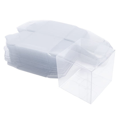 50Pcs Clear Favor Boxes, Individual Transparent Cube Candy Boxes, Plastic Gift Box for Wedding Birthday Thanksgiving Halloween Christmas New Year Party(3.15 inch)