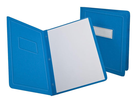 Oxford Duotang, Panel & Border Report Cover, Letter Size, Light Blue, 100-Sheet Capacity, Embossed Leatherette Finish, 2-Prong Fasteners, 25-Pack, with Labels for Reports & Presentations