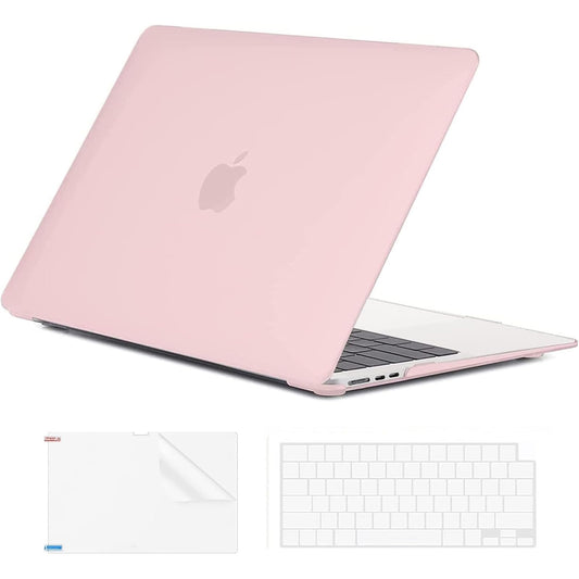 EooCoo Compatible with MacBook Air 13 inch Case 2022 2021 2020 2019 2018 Release A2337 M1 A2179 A1932 with Retina Display, Air 13.3 inch Case + TPU Keyboard Skin+ Screen Protector, Light Pink