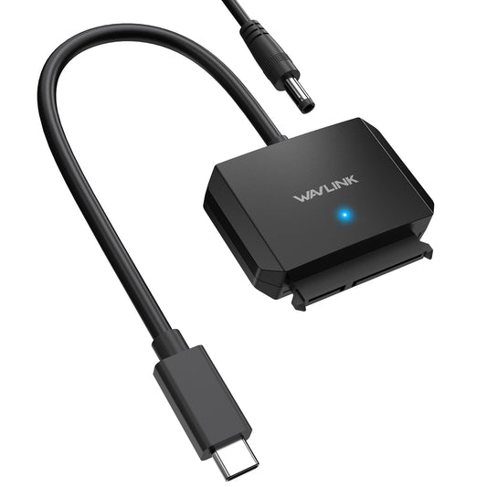 WAVLINK SATA to USB Type-C Hard Drive Cable, 5Gbps USB C to Sata Cable Support UASP, External Hard Drive SATA I/II/III Connector 2.5" SSD/HDD and 3.5" HDD up to 20TB, Power Adapter Included