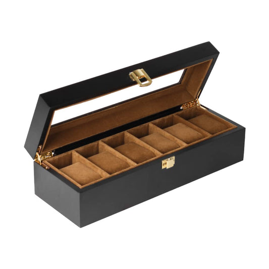 Baskiss 6 Slots Watch Box for Men, Solid Wood Luxury Display Storage Case Jewelry Organizer with Clear Top for Anniversary, Wedding, Birthday