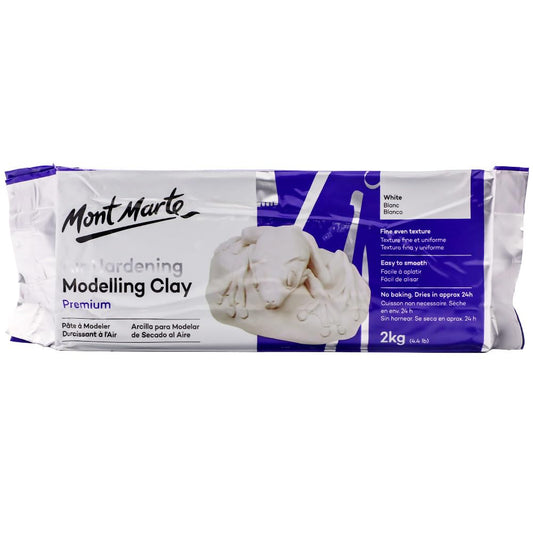 Mont Marte White Air Hardening Modeling Clay, 2kg (4.41 lb). Slow Drying Time and Easy Handling. Suitable for Sculptors and Modelers of All Skill Levels.