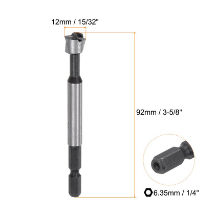 HARFINGTON 2pcs Forstner Drill Bits 12mm (15/32") Multi-Tooth Serrated Carbon Steel Wood Hinge Drill Bit with 1/4" Hex Shank for Hardwood Softwood Plywood Drilling Woodworking