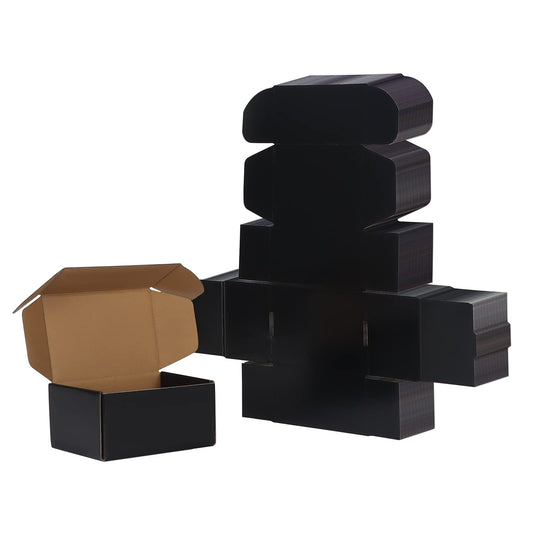EXYGLO 25 Pack 6x4x3 Shipping Boxes, Black Corrugated Cardboard Boxes for Packaging Small Business, Moving, Shipping, Mailing, and Storing