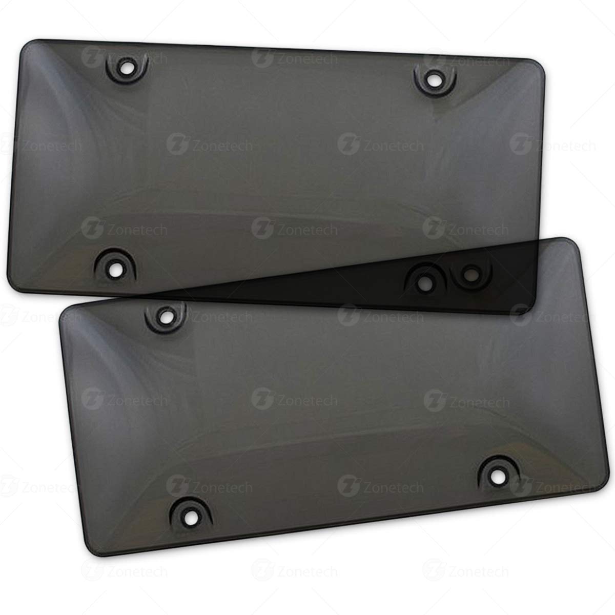 Zone Tech Clear Smoked Unbreakable License Plate Shields 2-Pack Quality Novelty/License Plate Clear Smoked Unbreakable Bubble Shields for All Your Vehicles