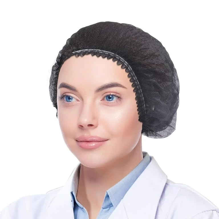EZ Disposable Bouffant Cap 21 inch Hair Net Cap,100pcs Head cover, Polypropylene Elastic Free Size,Cosmetics, Beauty, Kitchen, Cooking,Food Handling,food process, clinics Home Industries(Black)