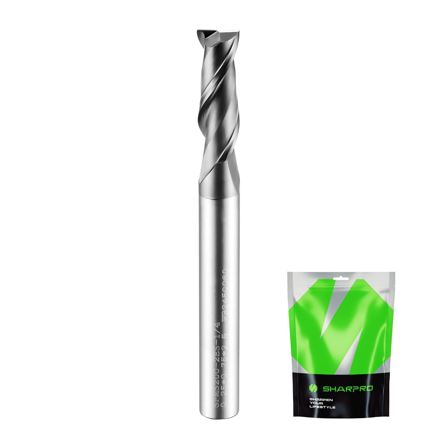 SHARPRO 1/4 End Mills 1/4 Inch Shank, 2 Flute Carbide Square Endmill with AlCrN Coated, Upcut Spiral CNC Router Bits for Alloy Steel, Metal and Stainless Steel