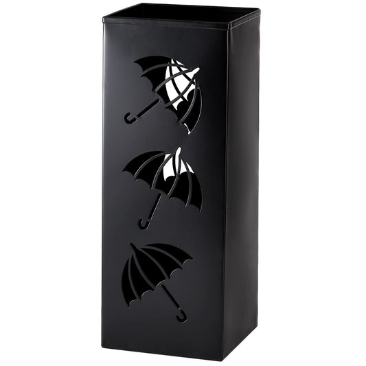 Okllen Metal Umbrella Stand Holder, Square Hollow-Out Design Freestanding Umbrella Holder Bin for Entryway, Home, Office, 6.3" x 6.3" x 16.5", Black