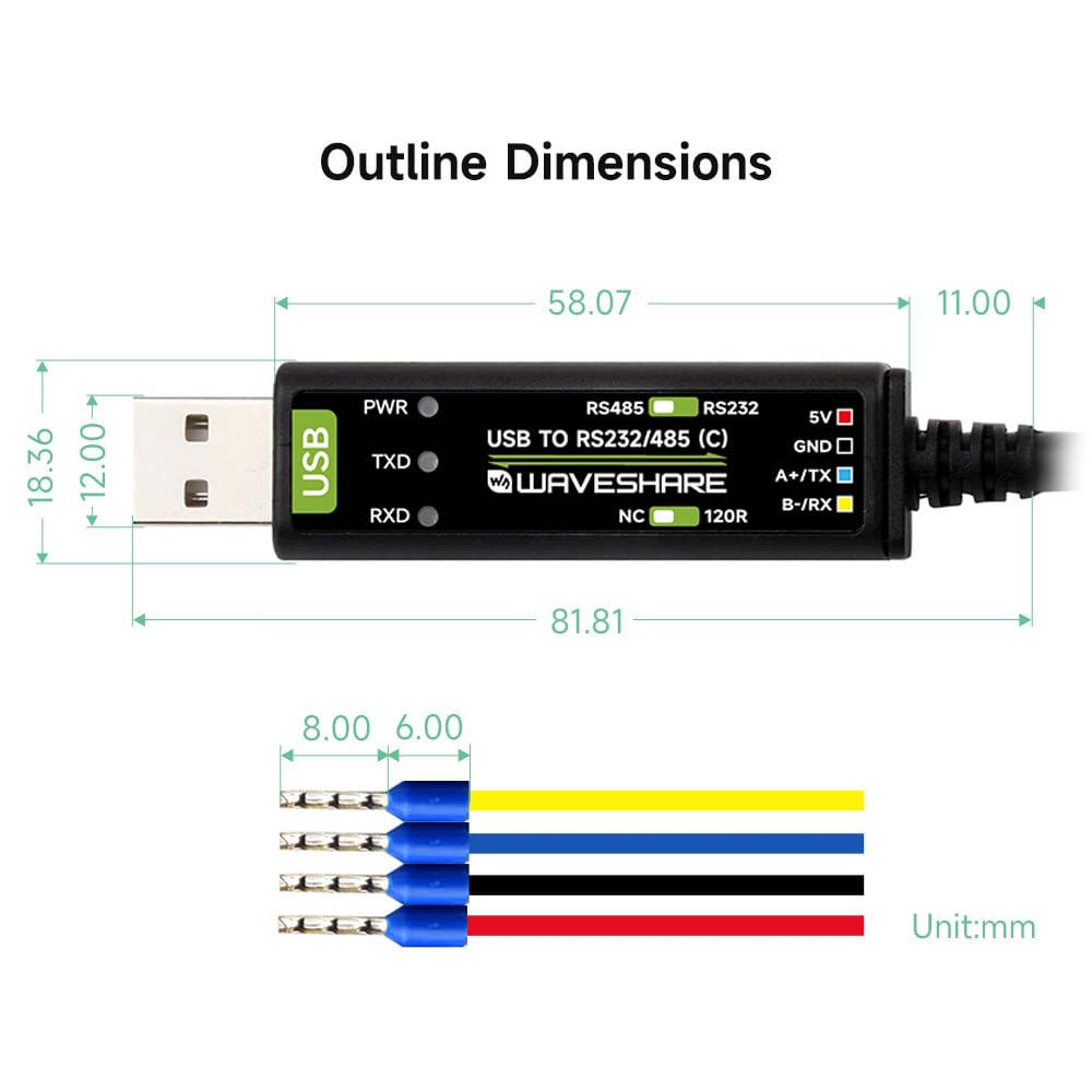 Waveshare USB to RS232/485 Serial Cable, Original FT232RNL Chip, Onboard Power and Signal Indicators, Multi-OS Compatible & Multi-Device Applicable