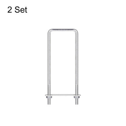 uxcell Square U-Bolts, 2 Sets 62mm(2.44") Inner Width 200mm Length M8 304 Stainless Steel U Clamp Bolt with Nuts and Plates, for Boat Trailer