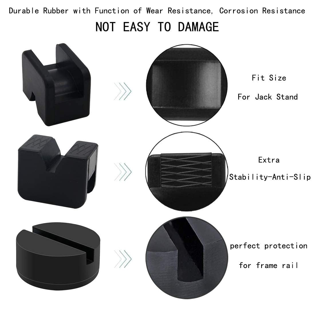 HXXF 2 Types Jack Stand Pads Adapter 4 Ton Universal Rubber Slotted Frame Rail Pinch welds Protector for Jack Stand (Black)