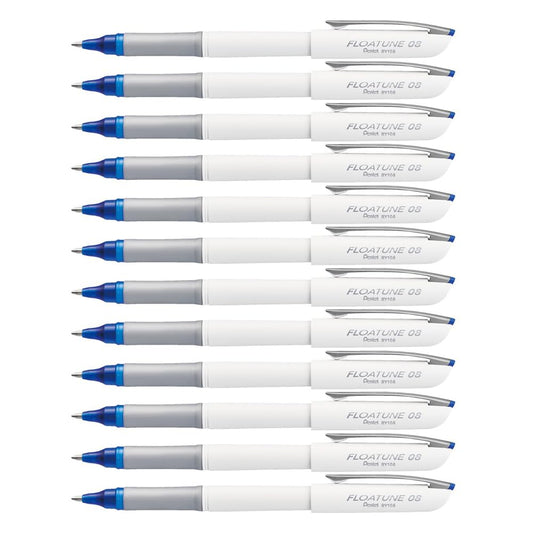 Pentel Floatune Ultra Smooth Writing Rollerball Pen, Everyday Writing, Office Supplies, School Supplies, 0.8mm Bold Point, Blue Ink, BY108-C, Box of 12