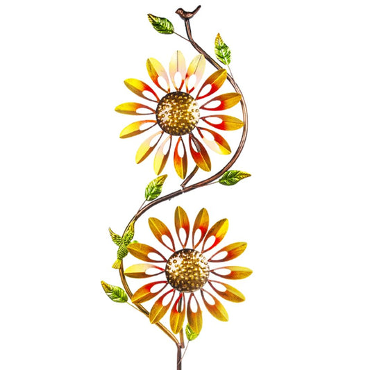 OUTSTAUES Sunflower Wind Spinners Outdoor Kinetic Metal Wind Spinner Yard Art Pinwheels for Garden Patio Lawn Decor, Orange-Yellow