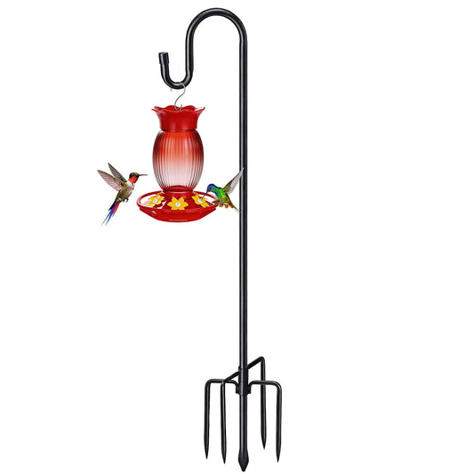 COCONUT 62" Heavy Duty Shepherds Hooks for Outdoor, Bird Feeder Pole with 5 Prong Base, Adjustable Height Shepherds Hook for Hummingbird Feeder, Bird Feeder, Plant, Wind Chimes, Lanterns (1 Pack)