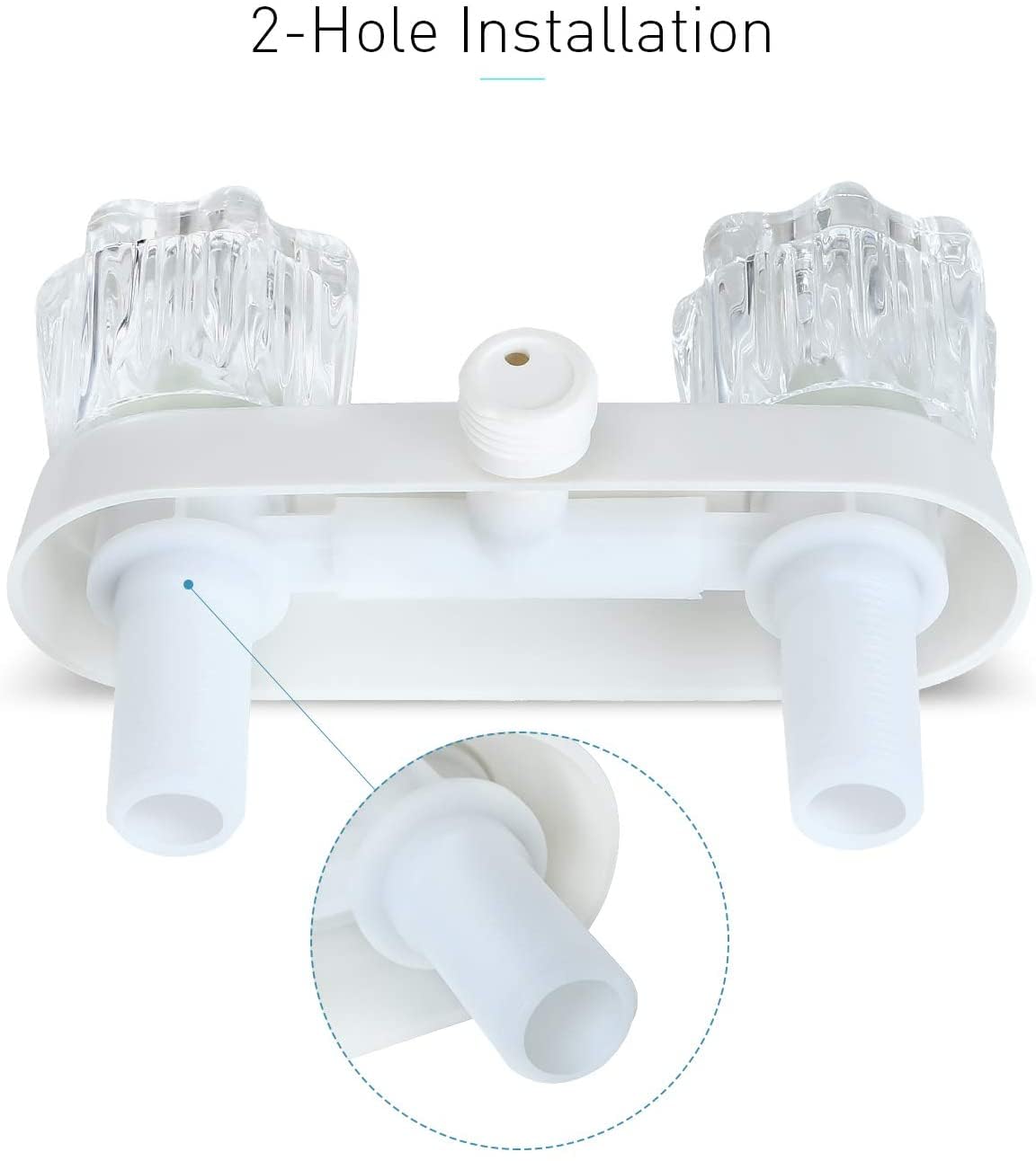 OYMOV RV Shower Faucet - 4'' Camper Faucet, RV Valve Mixer Diverter Replacement with 2 Knob Handles for Indoor and Outdoor Shower, White