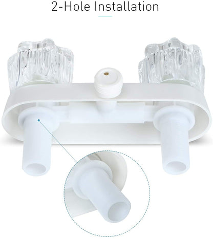 OYMOV RV Shower Faucet - 4'' Camper Faucet, RV Valve Mixer Diverter Replacement with 2 Knob Handles for Indoor and Outdoor Shower, White