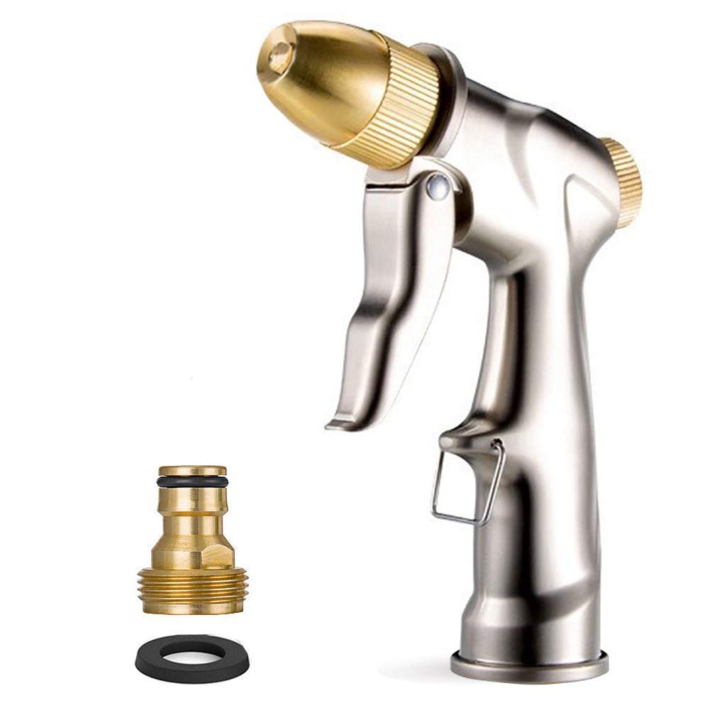 VASLON Garden Hose Nozzle Gun, Zinc Alloy Body & Full Brass Nozzle, Leak Proof Metal Hand Sprayer, High Pressure Pistol Grip in 4 Spraying Modes (Metal)