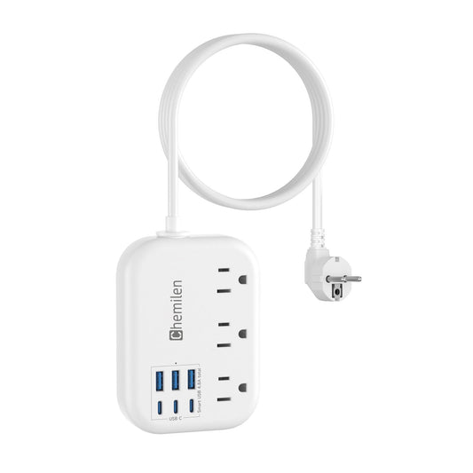 European Travel Plug Adapter with USB C, 3 American Outlets 6 USB Ports (3 USB-C) 4.8A/24W, Canada to Europe Travel Power Bar for EU Spain France Germany Iceland Greece