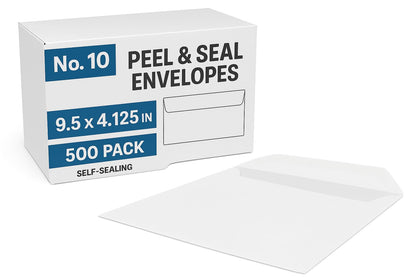 #10 Peel & Seal Envelopes – 9.5 x 4.125 in, White Business Mailing Envelopes, 500 Pack – Self-Sealing, Smooth Finish for Office, Mail, Bills
