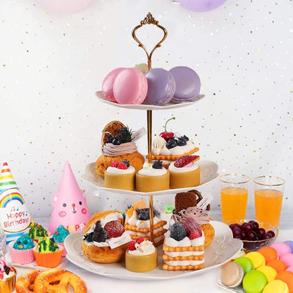 PowerKing 3 Tier Cupcake Stand Cake Stand - Plastic Tiered Serving Tray for Desserts, Candy, and Treats - Perfect for Wedding, Birthday, Tea Party (Round, 2 Pack)