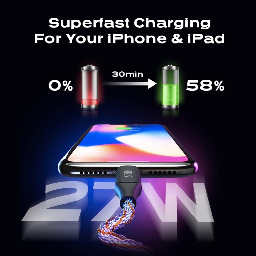 Statik Globright Braided Light Up Charger - Glowing & Durable LED Phone Charger w Enabled Data Transfer - 100W Fast Charger Magnetic Charging Cable w Unbreakable 6ft Nylon Cord, USB-C to i-Product