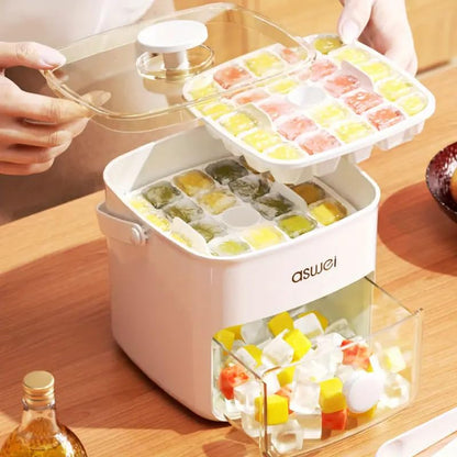 Ice Cube Tray with Lid and Bin, 48pcs Ice Cubes Molds, Ice Trays for Freezer, Ice Cube Tray Mold, with 2 Trays, Ice Freezer Containe
