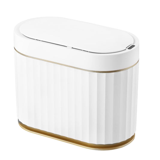 ELPHECO 5 litres Mini Desktop Trash Can with Lid, 1.3 Gallon Motion Sensor Waterproof Countertop Trash Can, Small Plastic Garbage Bin for Desk, Bedroom, Golden