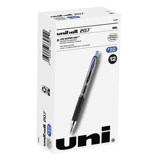 Uni-Ball-33951 UB 207 Gel RT Pen OS 0.7mm 12 Pack Blue