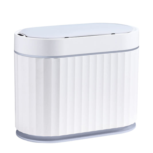 ELPHECO Mini Trash Can with Lid Small Desktop Trash Can with Lid, 5 Liter Automatic Garbage Bin, 1.3 Gallon Motion Sensor Countertop Waste Basket for Bedroom, Office, Bathroom, White with Grey Trim