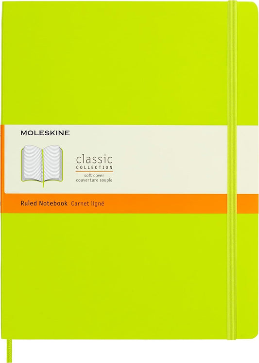 Moleskine Classic Notebook, Soft Cover, XL (7.5" x 9.5") Ruled/Lined, Lemon Green, 192 Pages