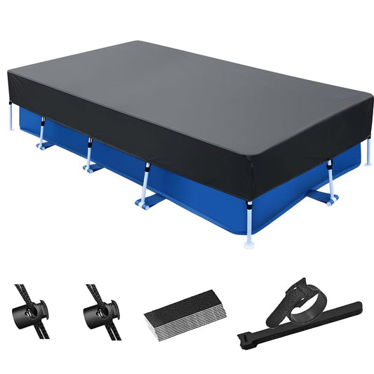 13x7 Ft Rectangular Above Ground Pool Cover with 2 Drawstring and 14 Velcro Strap Set Solar Heavy Duty for Metal Frame Outdoor Swimming Winter Safety (157 * 83inch)