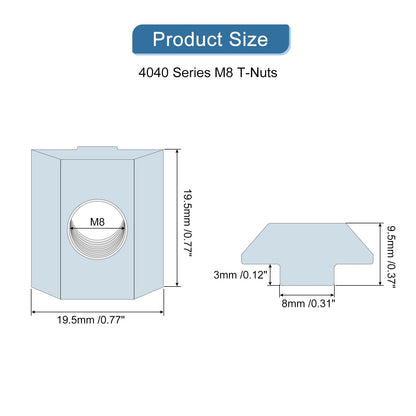 uxcell T Nuts, 30pcs - Nickel Plated Carbon Steel T Slot Bolts, 4040 Series M8 Hammer Head Fastener, Sliding T Nuts for Aluminum Extrusion Profile (Silver)