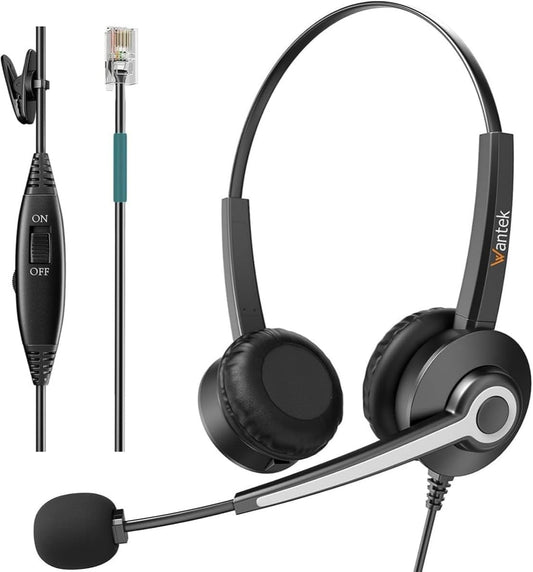 Phone Headset,Wantek Corded RJ9 Telephone Headset with Noise Canceling Microphone Compatible with ShoreTel Polycom Toshiba NEC Avaya Nortel Norstar Meridian Landline Deskphones for Call Center Office