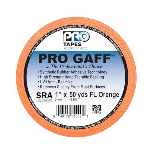 1" Width ProTapes Pro Gaff Premium Matte Cloth Gaffer's Tape with Rubber Adhesive, 50 yds Length x, Fluorescent Orange (Pack of 1)