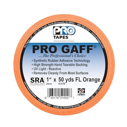 1" Width ProTapes Pro Gaff Premium Matte Cloth Gaffer's Tape with Rubber Adhesive, 50 yds Length x, Fluorescent Orange (Pack of 1)