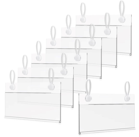 Seuqhck 100 Packs 4 X 2.2 Inch Plastic Basket Label Holder, Wire Shelf Ticket Holder with Double Snap Lock Closure, Reusable Price Tag Holder for Supermarket, Pantry, Warehouses, Retail Shop