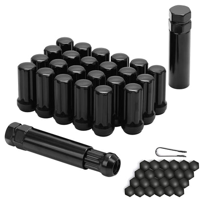 Acorn M14x1.5 Black Lug Nuts - 2" Tall, Set of 24 pcs, 2 Socket Keys, 14mmx1.5